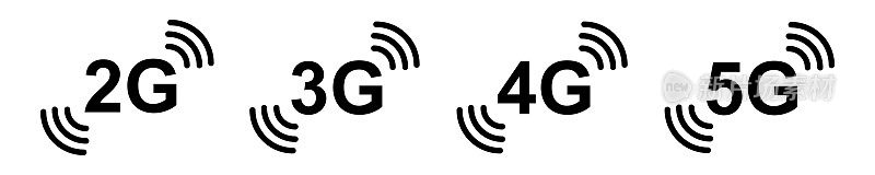 2g, 3g, 4g和5g矢量图标集。移动通信。网络信号。移动技术。